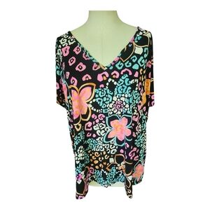 Sew In Love Floral Animal Print Tunic Top Size XL Colorful Boho Style